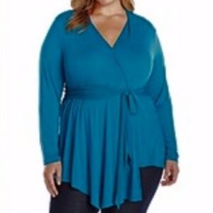 Melissa McCarthy Seven7 Teal Long Sleeve Wrap Top Women's Plus Size 2X